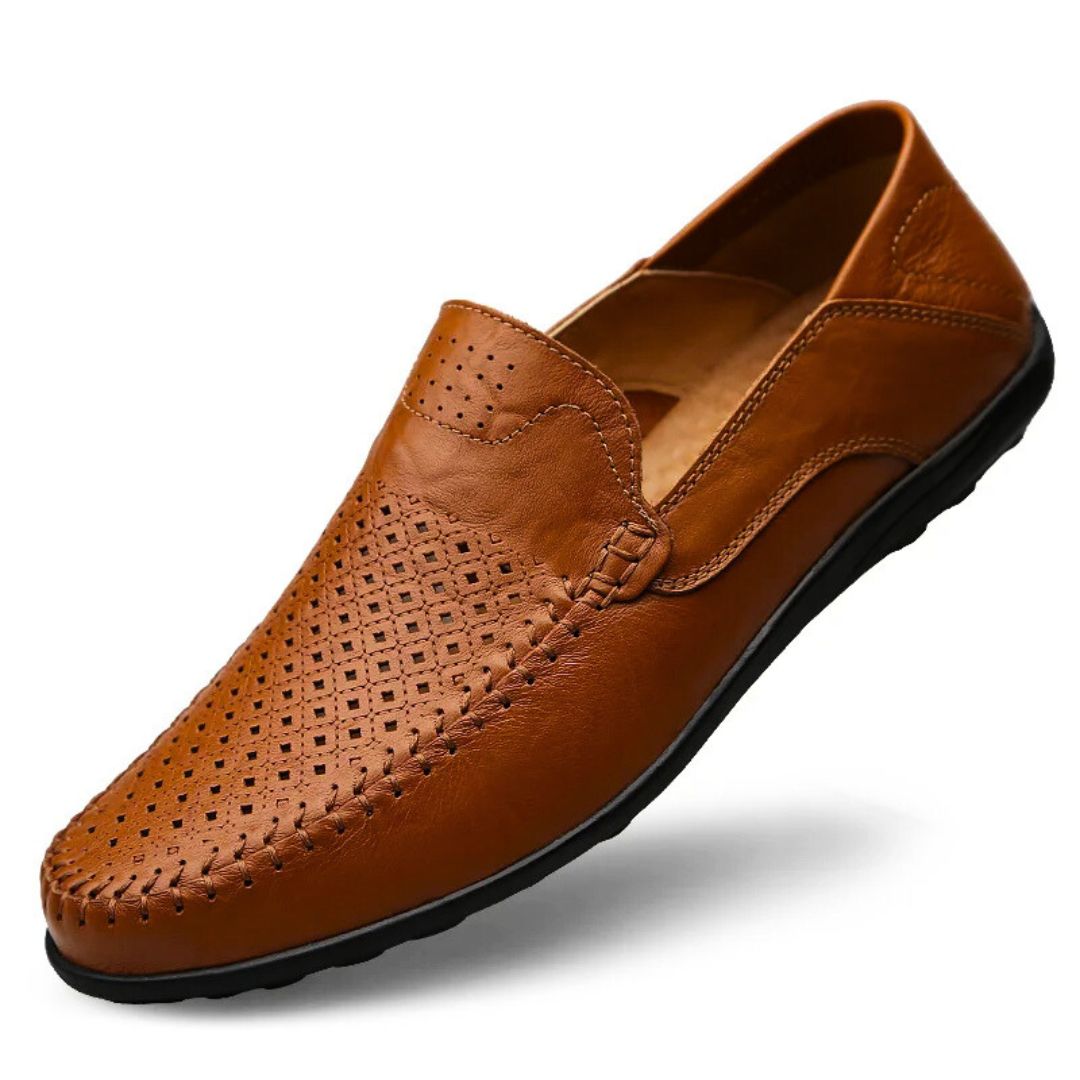 Men's Genuine Leather Loafers | Breathable Perforated Casual Dress Shoes