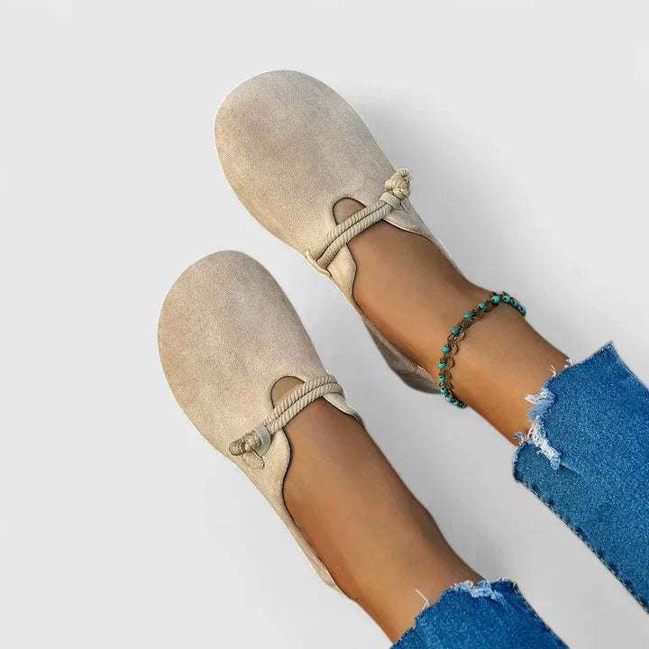 Women's Beige Wide Fit Loafers | Ergonomic Arch Support Shoes