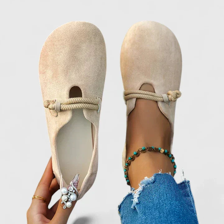 Women's Beige Wide Fit Loafers | Ergonomic Arch Support Shoes
