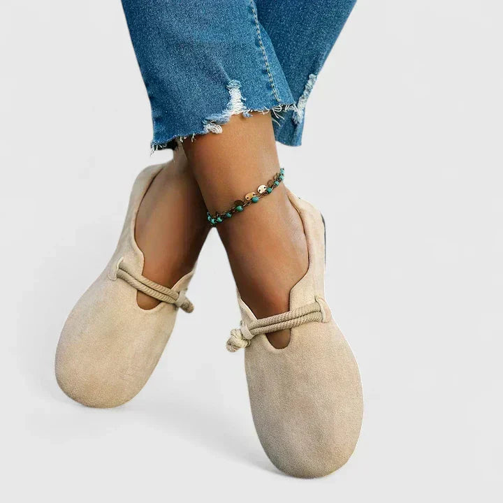 Women's Beige Wide Fit Loafers | Ergonomic Arch Support Shoes