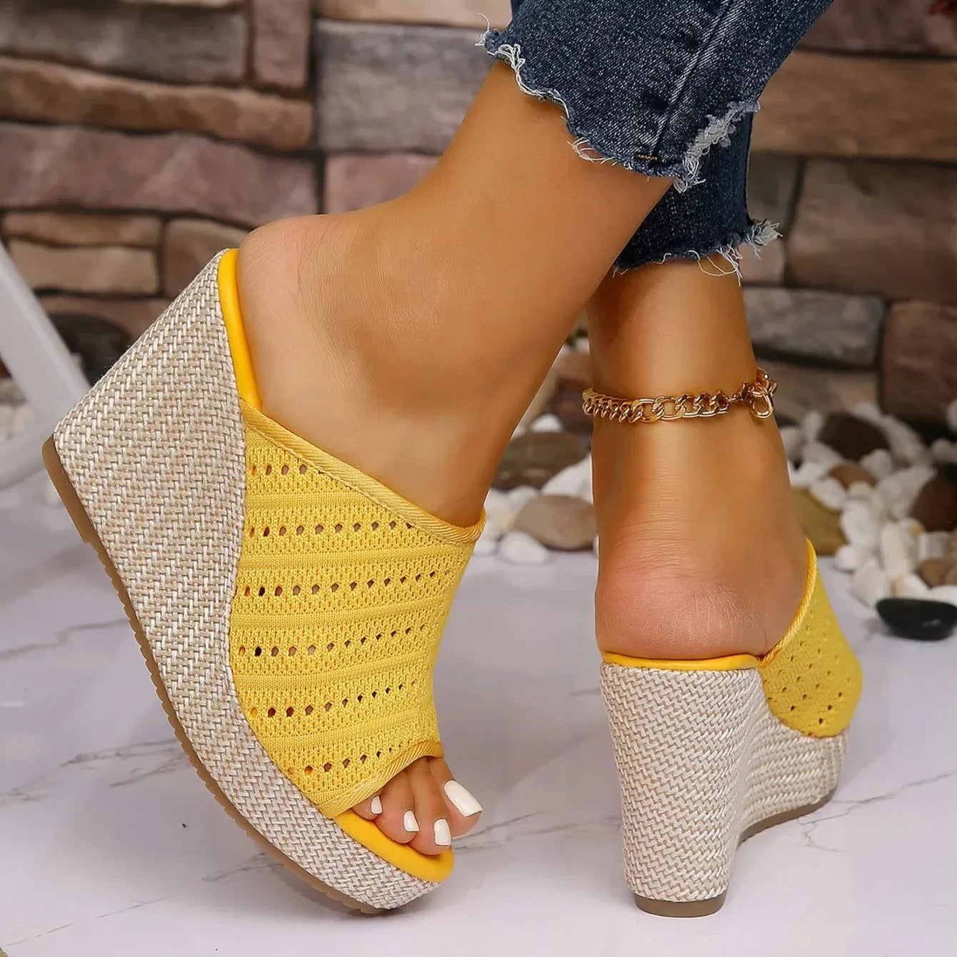Women's Knit Platform Wedge Sandals | Open-Toe Espadrille Slip-On