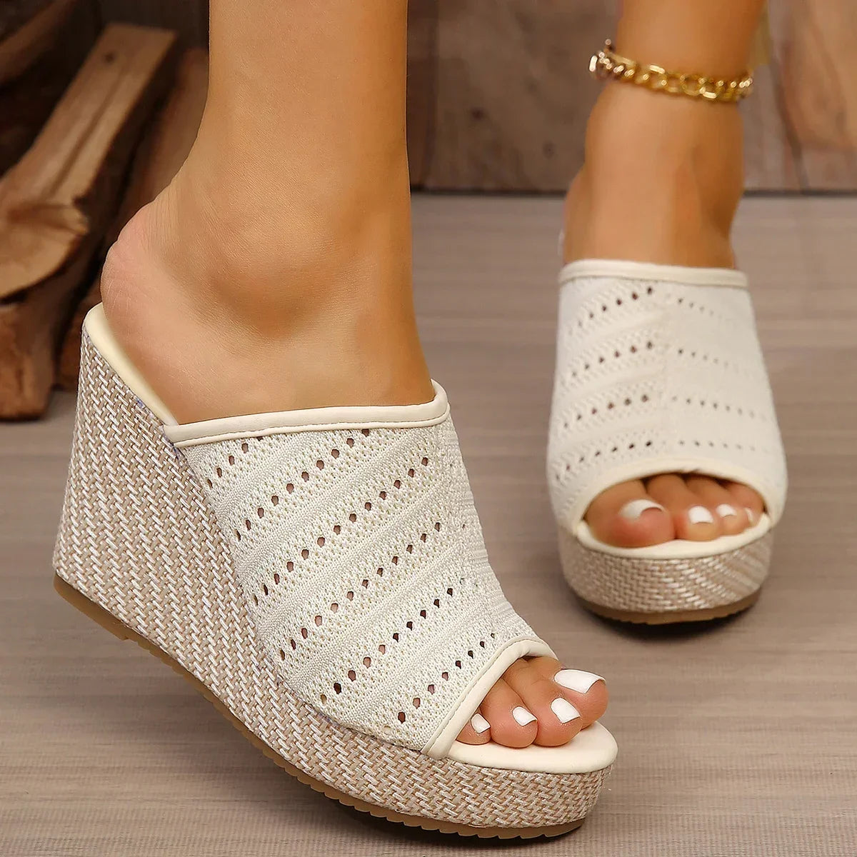 Women's Knit Platform Wedge Sandals | Open-Toe Espadrille Slip-On