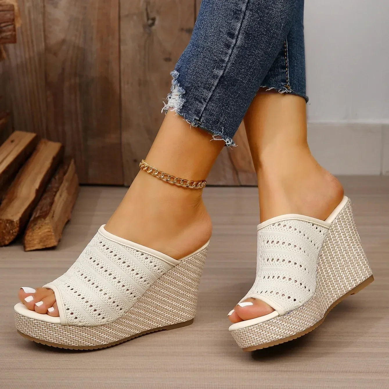 Women's Knit Platform Wedge Sandals | Open-Toe Espadrille Slip-On