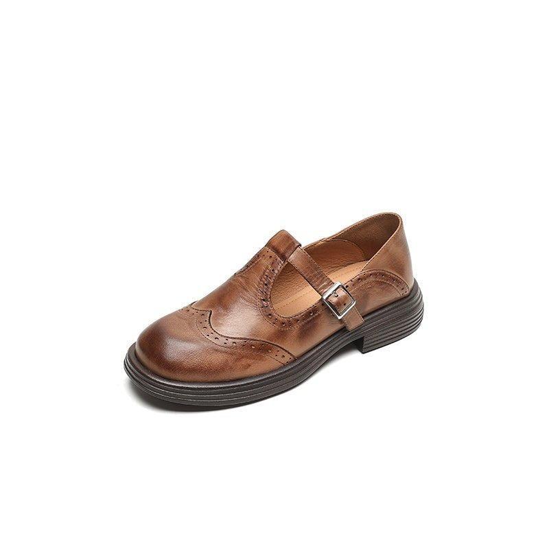 Women's Perforated Mary Jane Flats | Buckle Strap Closed Toe Shoes