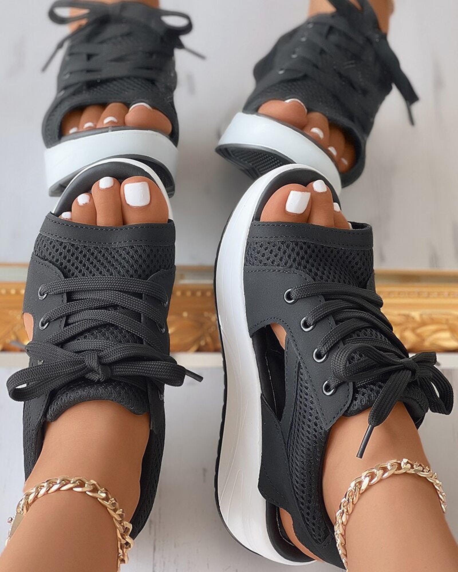 Women's Sporty Lace-Up Espadrille Sandals | Canvas Platform Wedge