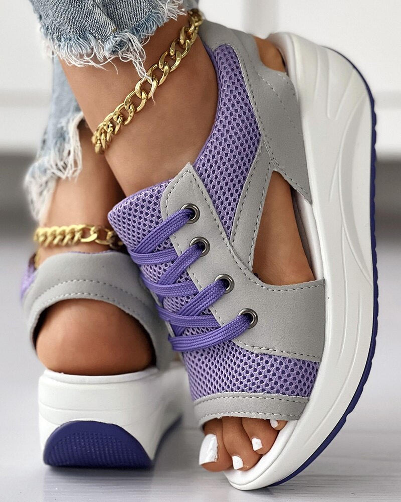 Women's Sporty Lace-Up Espadrille Sandals | Canvas Platform Wedge