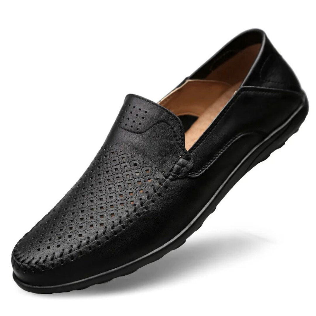 Men's Genuine Leather Loafers | Breathable Perforated Casual Dress Shoes