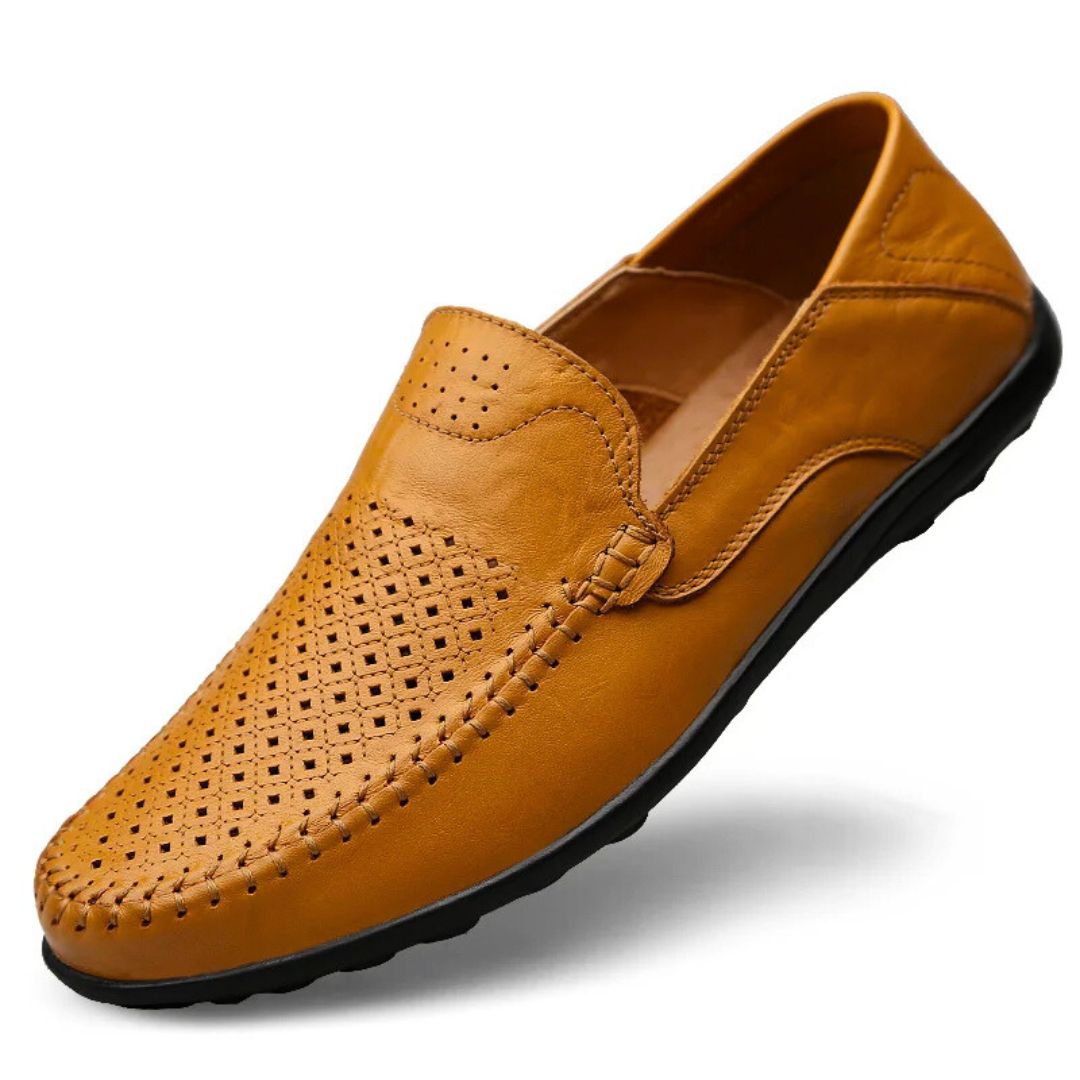Men's Genuine Leather Loafers | Breathable Perforated Casual Dress Shoes