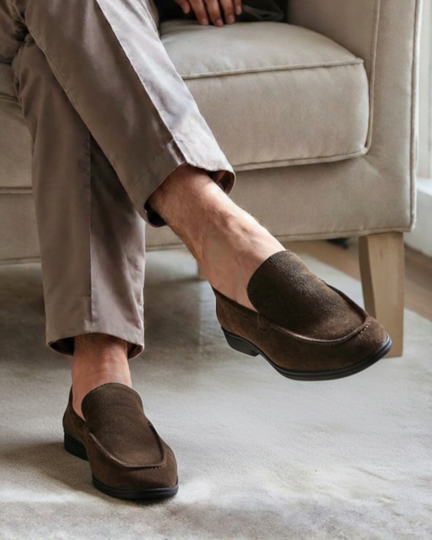 Men's Suede Loafers | Contrast Black Sole Slip-On Shoes
