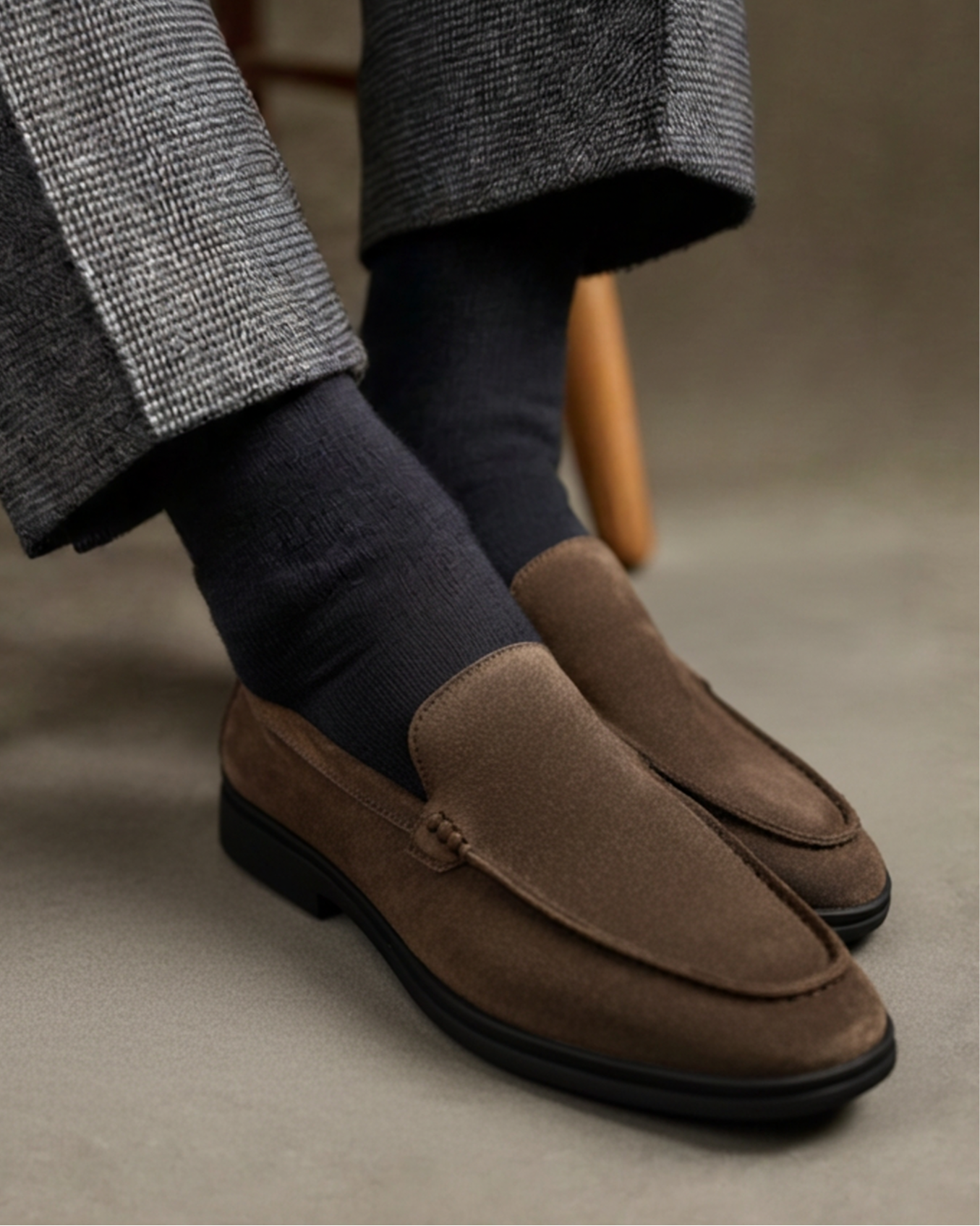 Men's Suede Loafers | Contrast Black Sole Slip-On Shoes