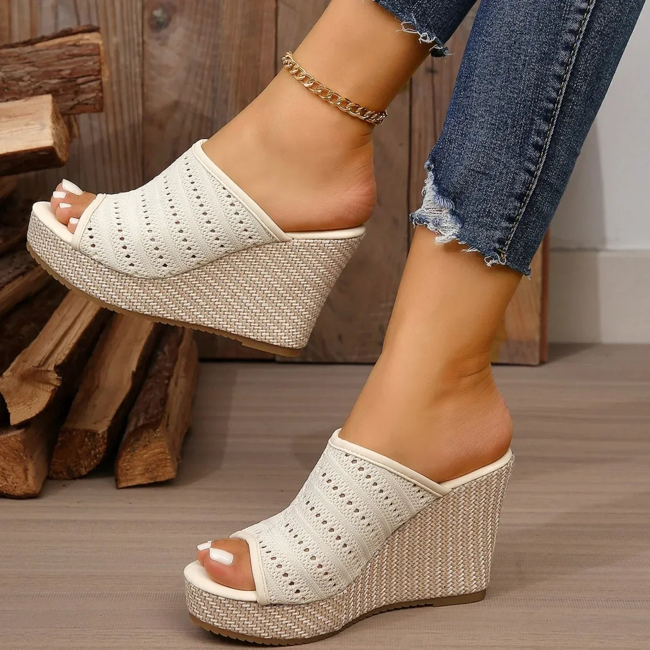 Women's Knit Platform Wedge Sandals | Open-Toe Espadrille Slip-On