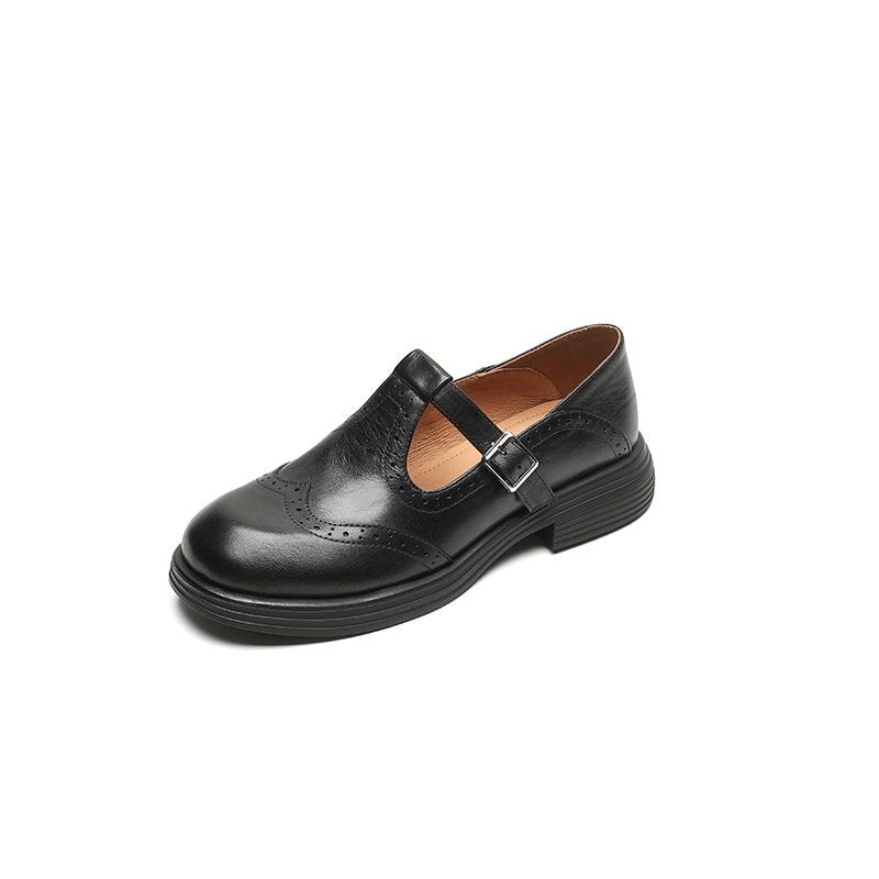 Women's Perforated Mary Jane Flats | Buckle Strap Closed Toe Shoes